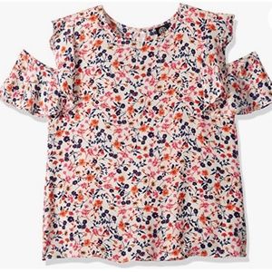 EUC Bobeau Ruffle Cold Shoulder Floral Blouse